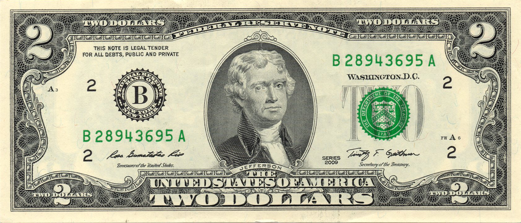 Аверс 2 долари 2009 США