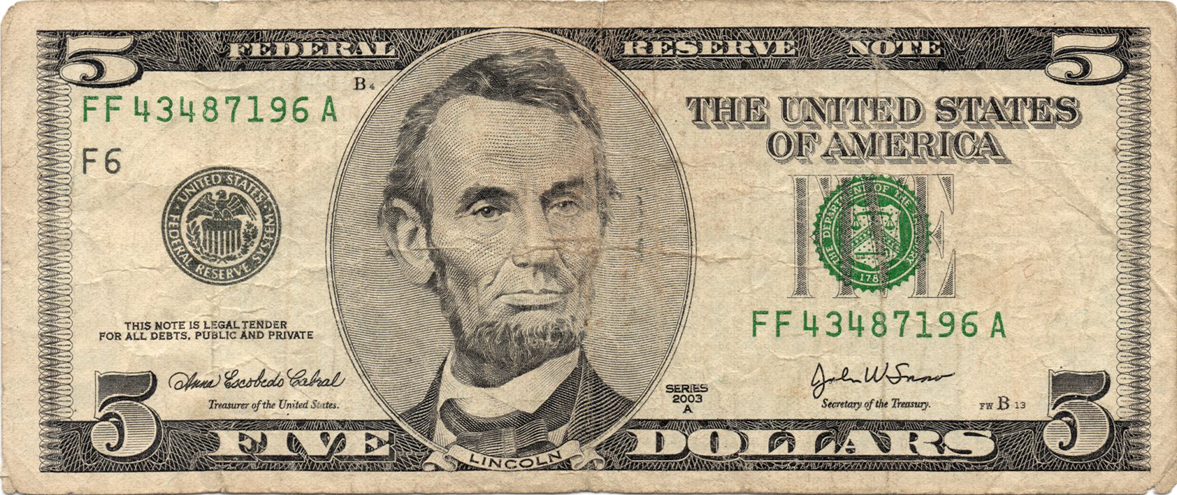 Аверс 5 доларів 2003 США
