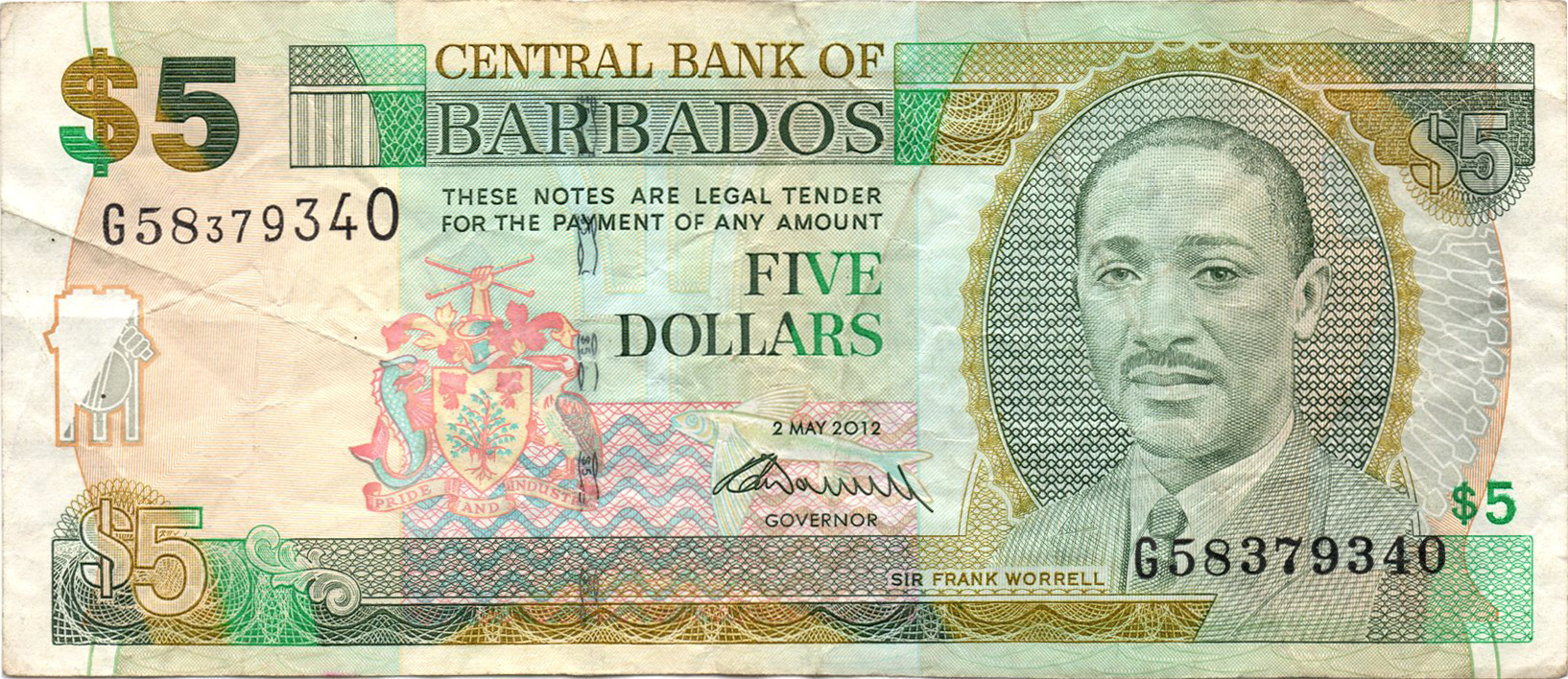 5 доларів 2012 Барбадос