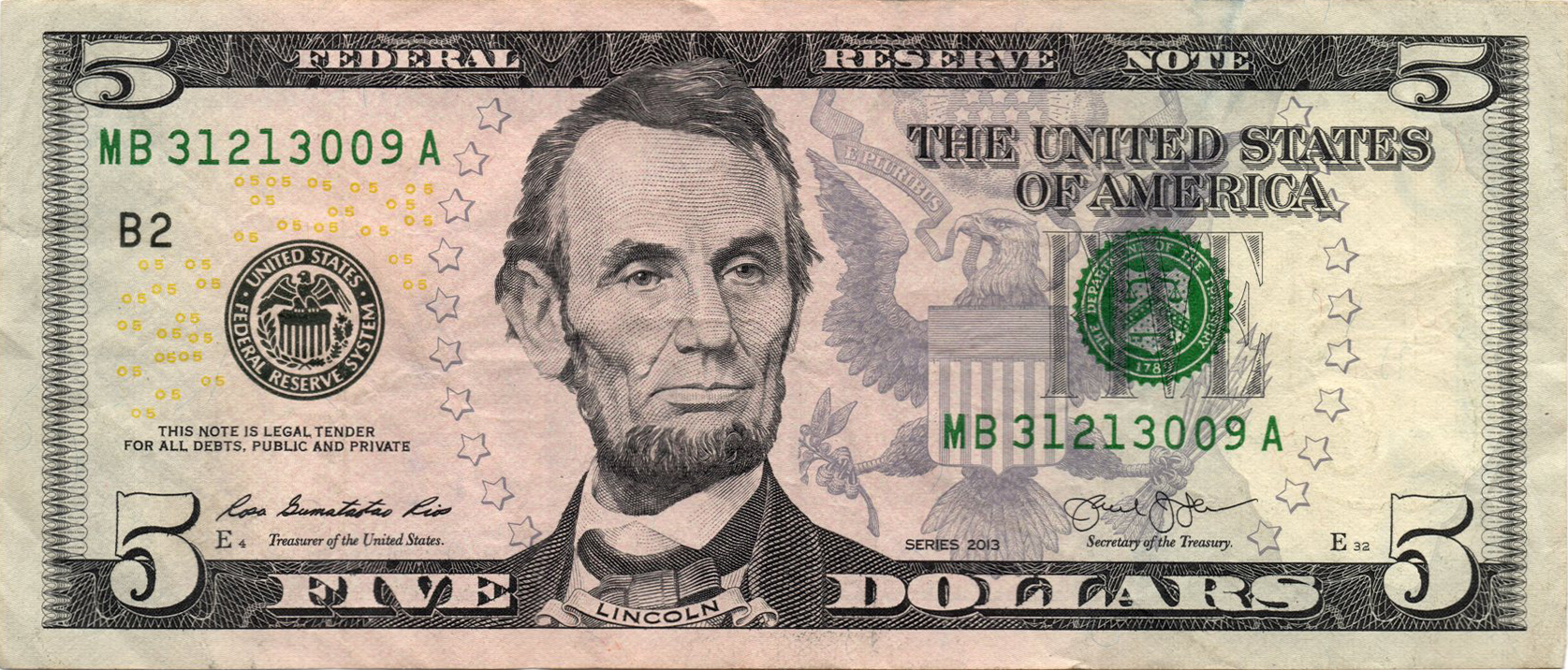 5 доларів 2013 США