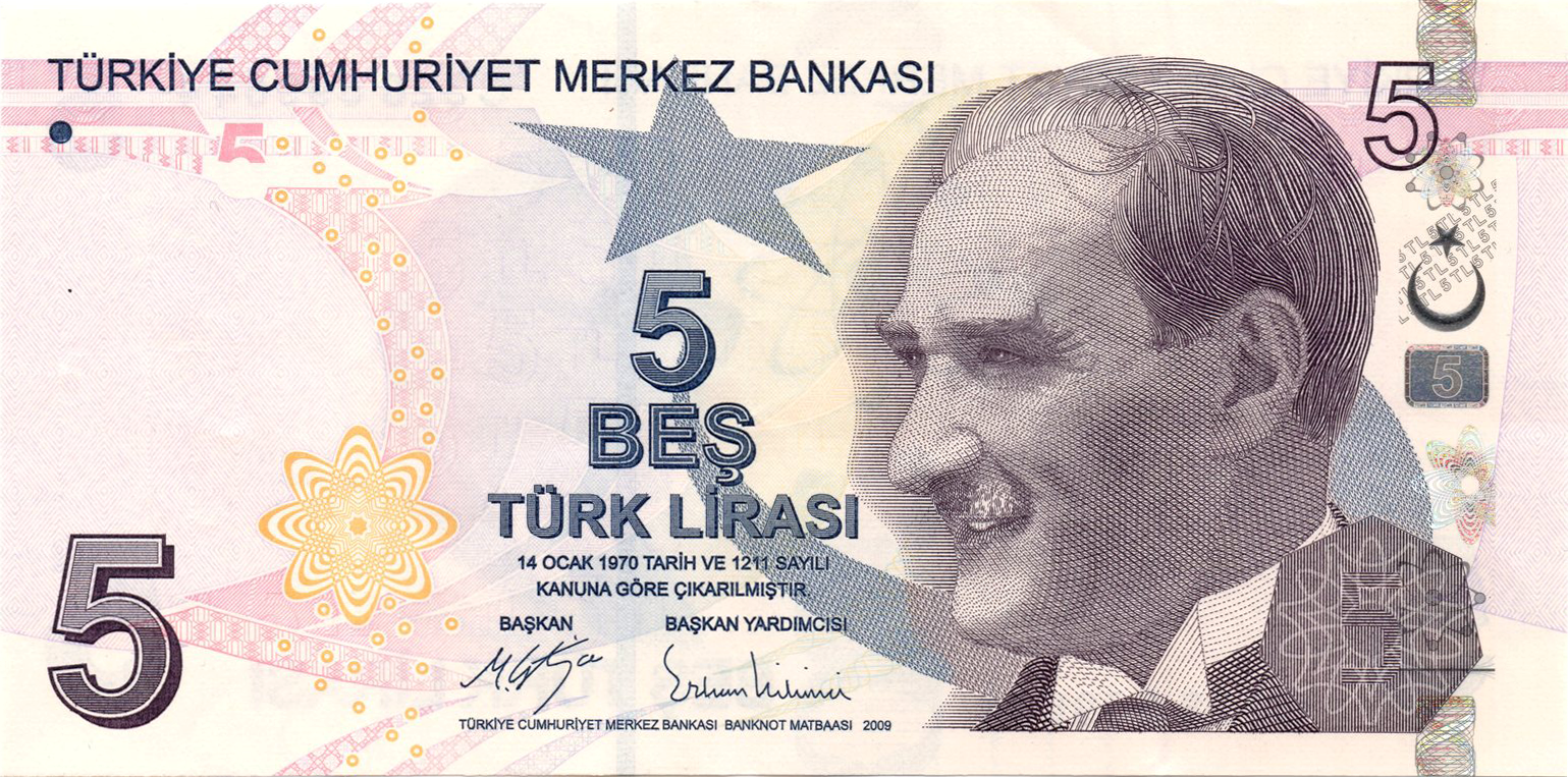 Аверс 5 турецьких лір 2009 Туреччина