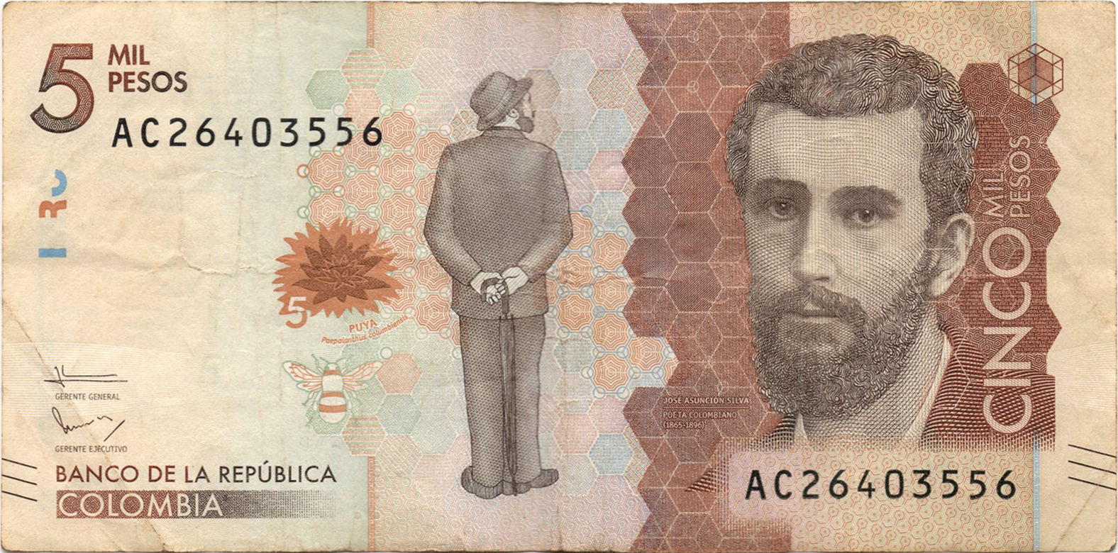 Аверс 5 тисяч (5000) песо 2016 Колумбія