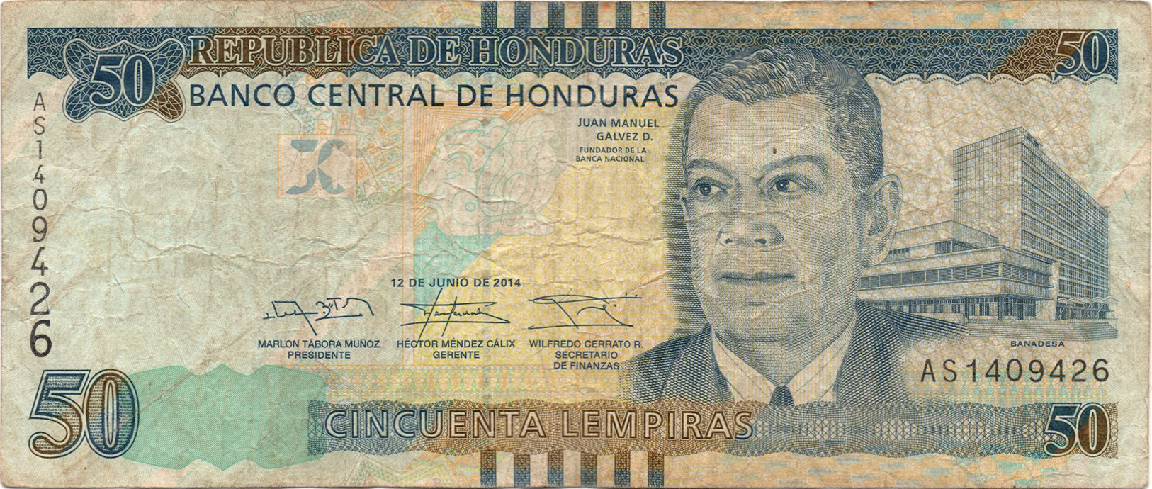 Аверс 50 лемпіри 2014 Гондурас