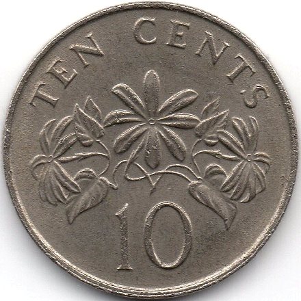 Аверс 10 центів 1989 Сінгапур