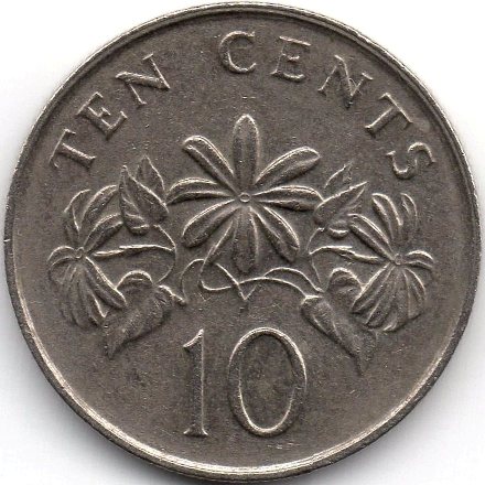 Аверс 10 центів 1991 Сінгапур